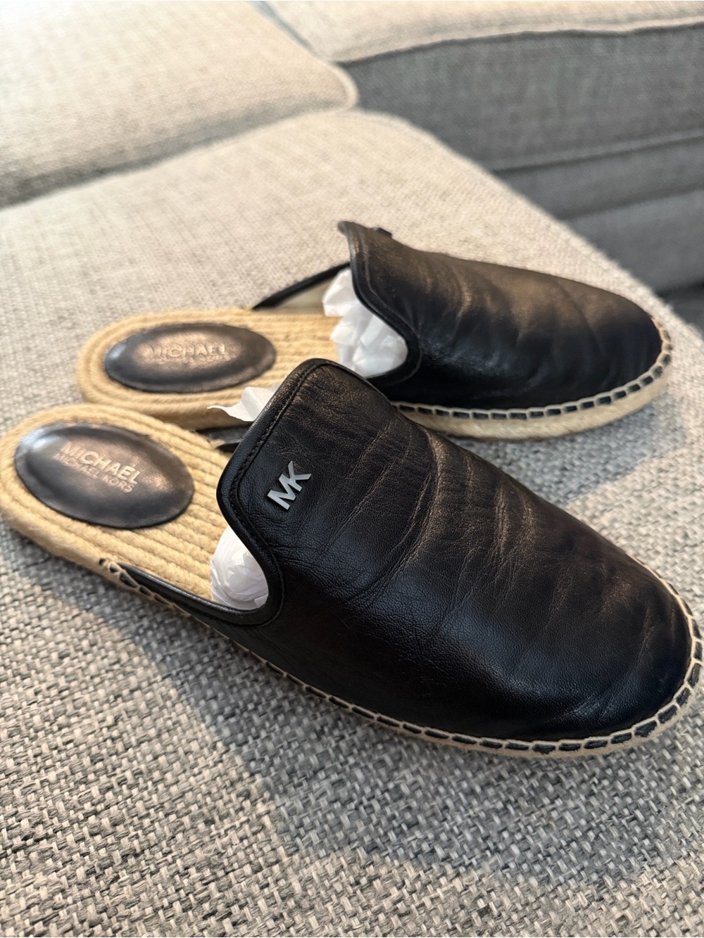 Michael Kors Women’s Black Leather Espadrille Slide Mules Size 7.5